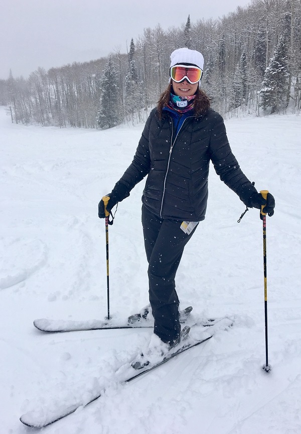 skiing in a down jacket